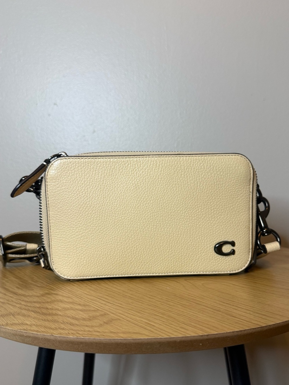 Coach Pebbled Leather Camera Crossbody in Cream with Silver Accent - Picture 1 of 8